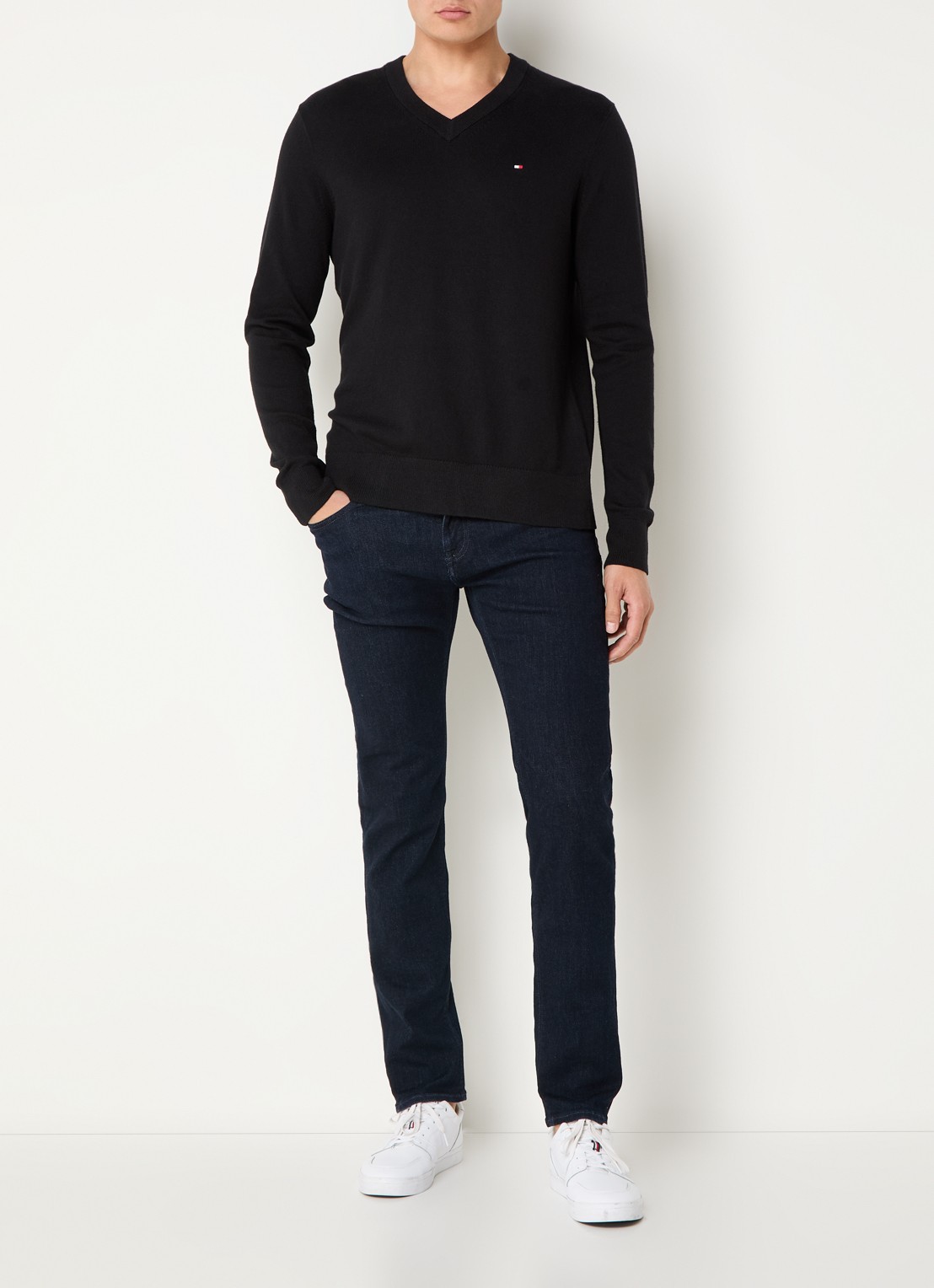 Tommy Hilfiger Fijngebreide pullover met logo - voorkant 4 zwart