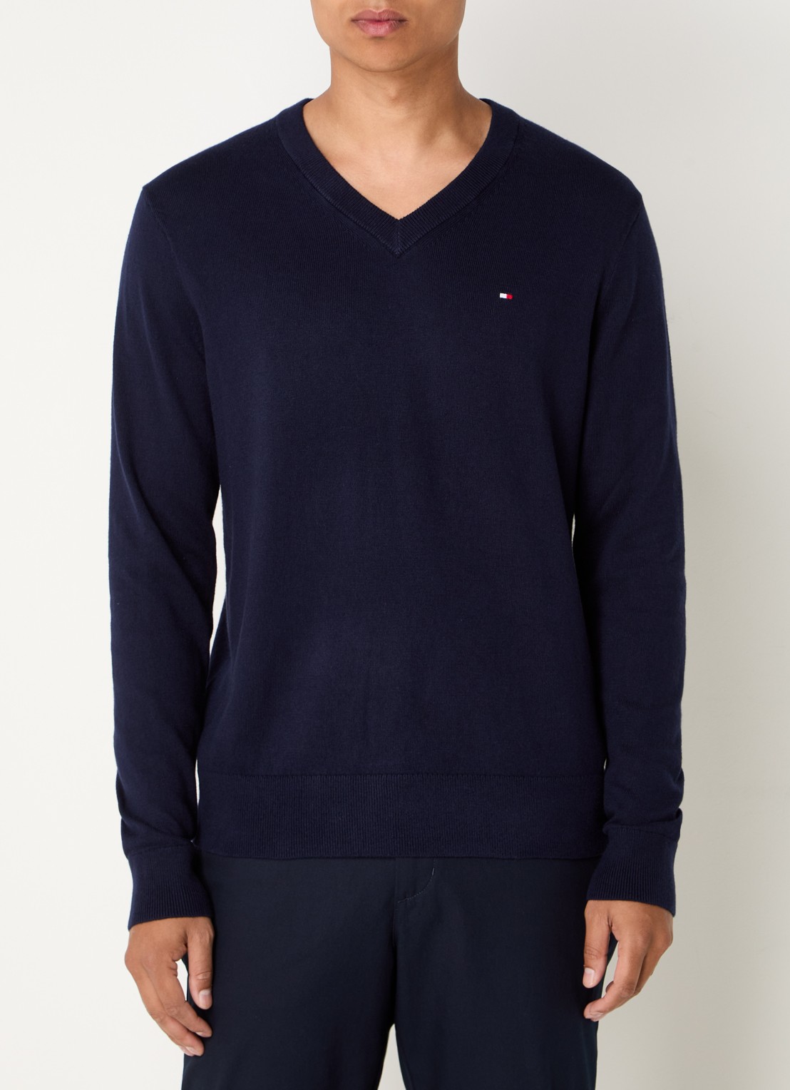 Tommy Hilfiger Fijngebreide pullover met logo - detail 3 donkerblauw