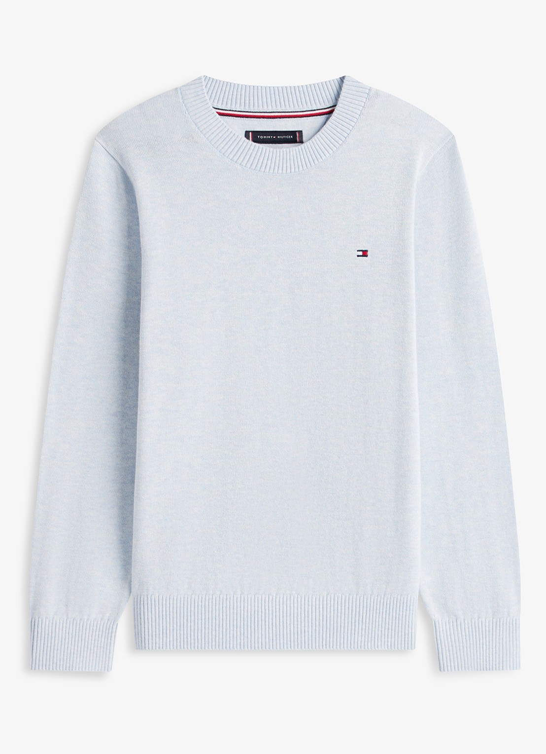 Tommy Hilfiger Fijngebreide pullover met logo - voorkant 4 lichtblauw