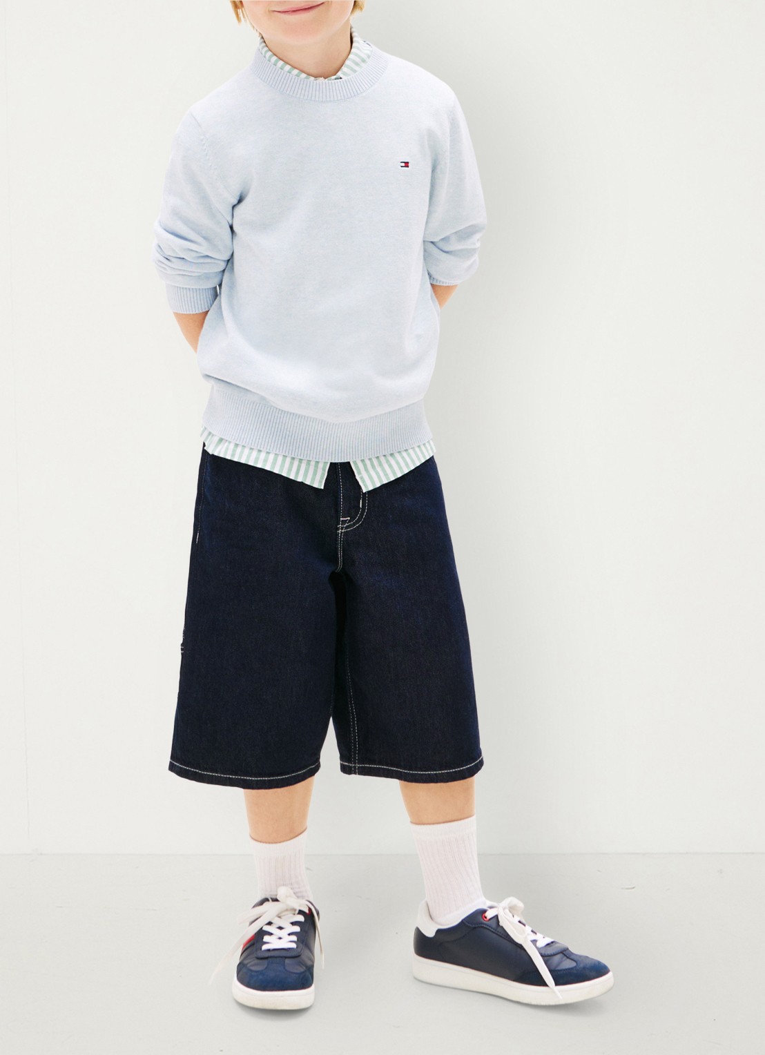 Tommy Hilfiger Fijngebreide pullover met logo - voorkant 5 lichtblauw