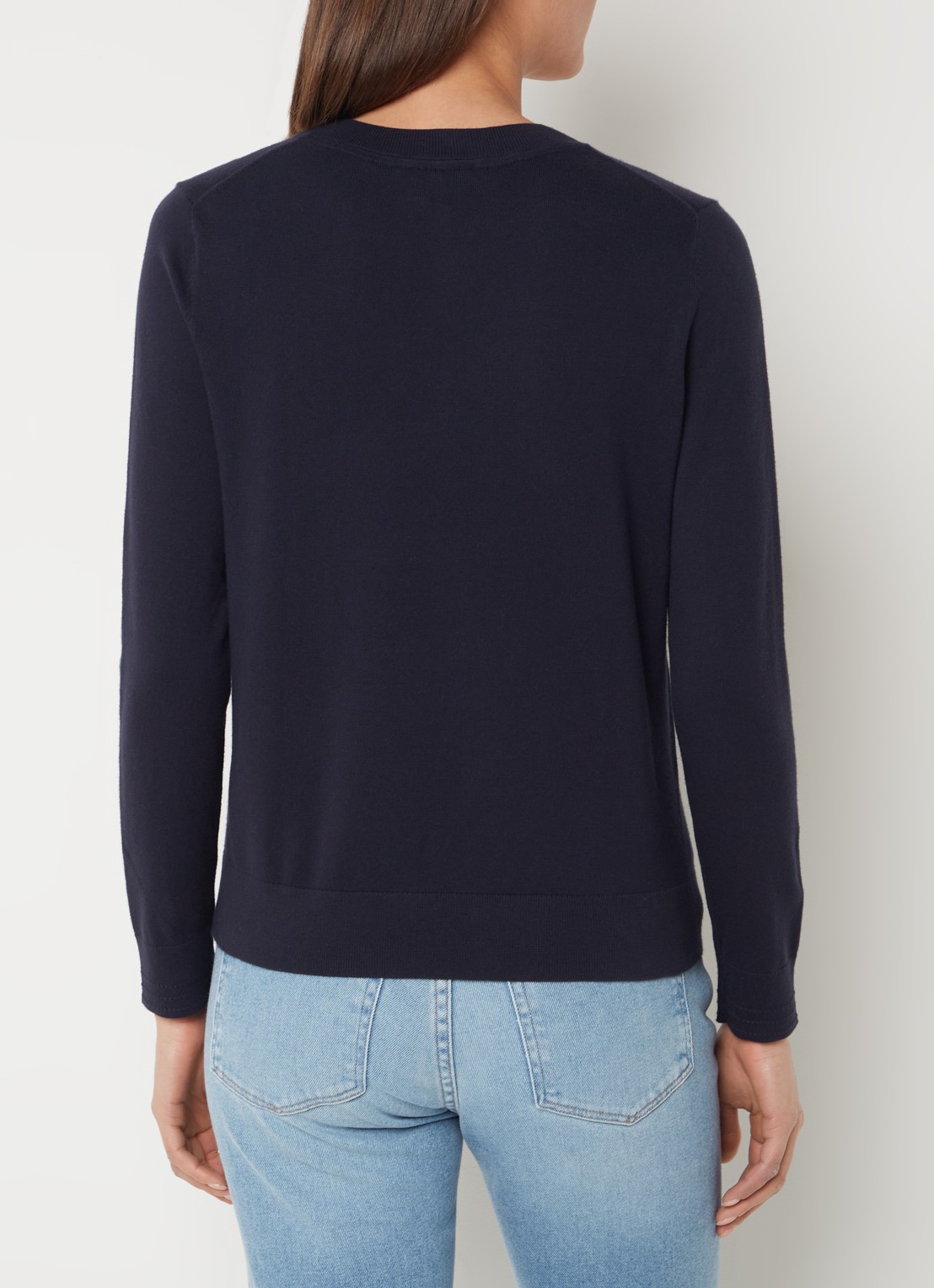 Tommy Hilfiger Fijngebreide pullover met logoborduring  - achterkant donkerblauw