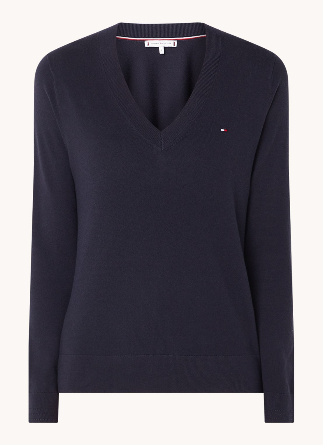 Tommy Hilfiger Fijngebreide pullover met logoborduring  - voorkant 3 donkerblauw