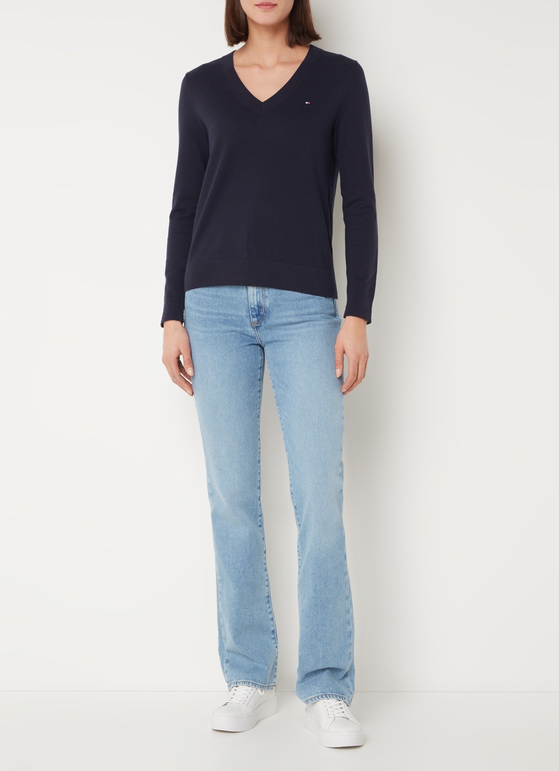 Tommy Hilfiger Fijngebreide pullover met logoborduring  - voorkant 4 donkerblauw
