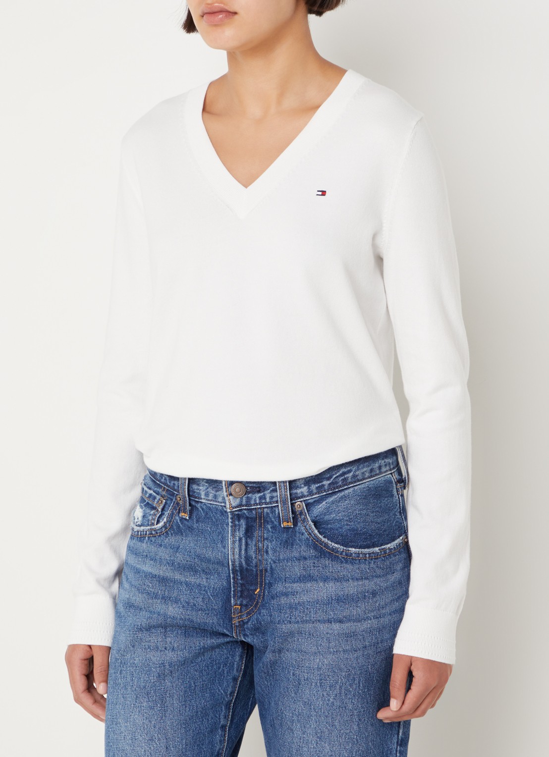 Tommy Hilfiger Fijngebreide pullover met logoborduring  - detail 4 gebroken wit