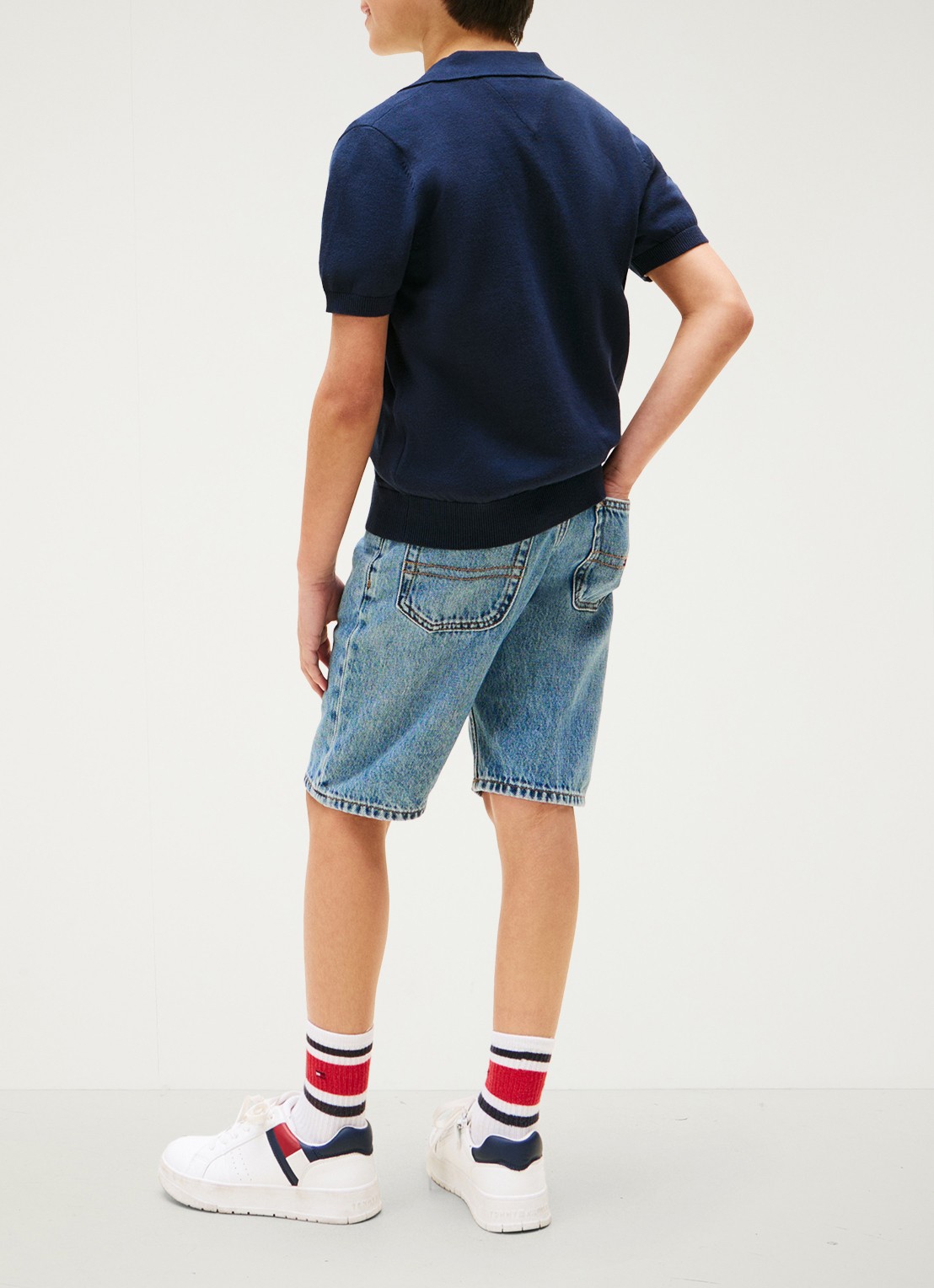 Tommy Hilfiger Fijngebreide pullover met polokraag - achterkant 7 donkerblauw