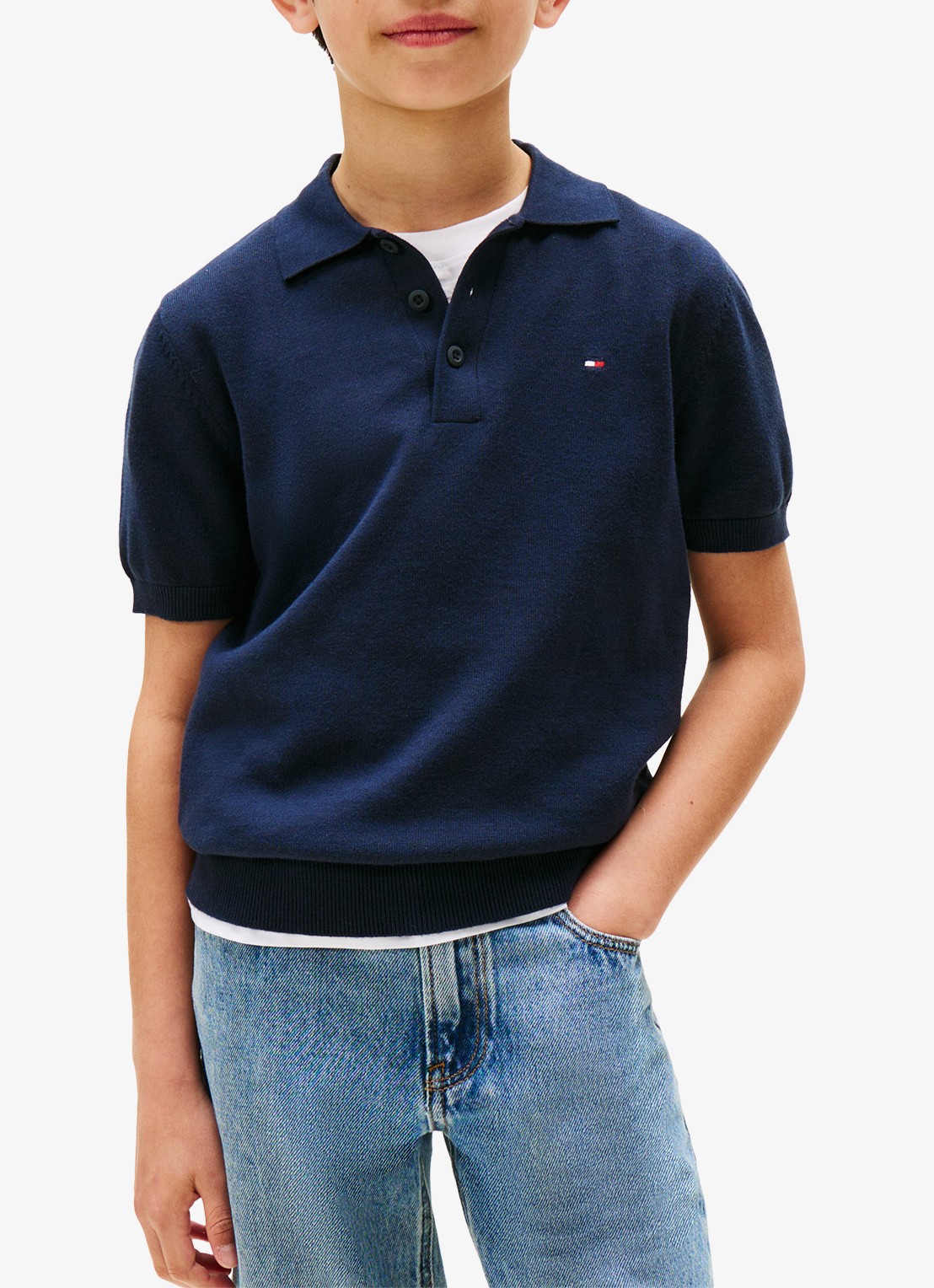 Tommy Hilfiger Fijngebreide pullover met polokraag - detail donkerblauw
