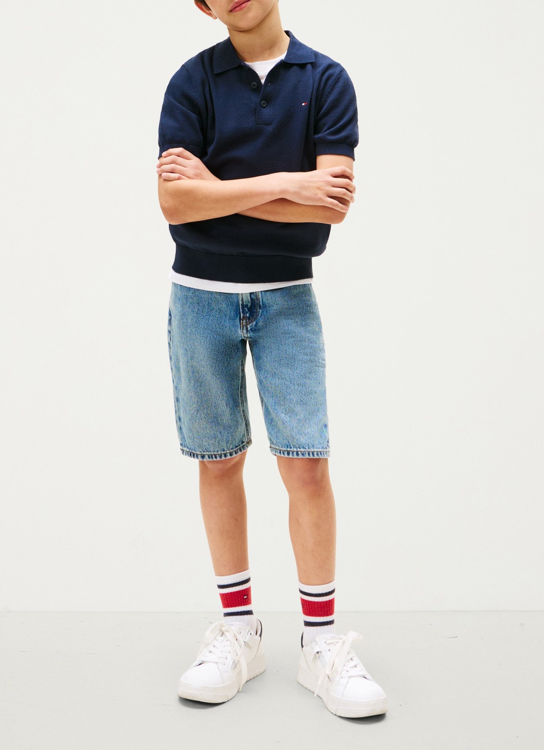 Tommy Hilfiger Fijngebreide pullover met polokraag - voorkant 5 donkerblauw