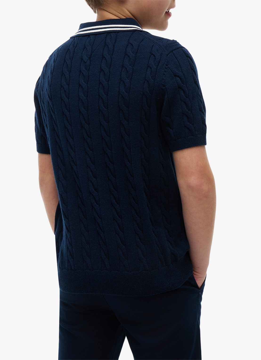 Tommy Hilfiger Fijngebreide pullover met polokraag - achterkant 8 donkerblauw