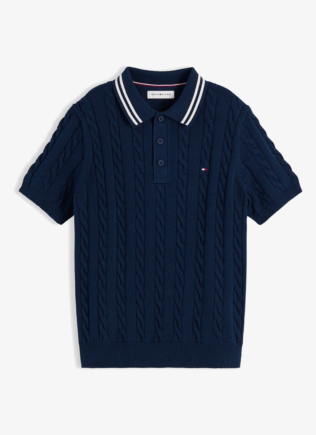 Tommy Hilfiger Fijngebreide pullover met polokraag - voorkant 6 donkerblauw