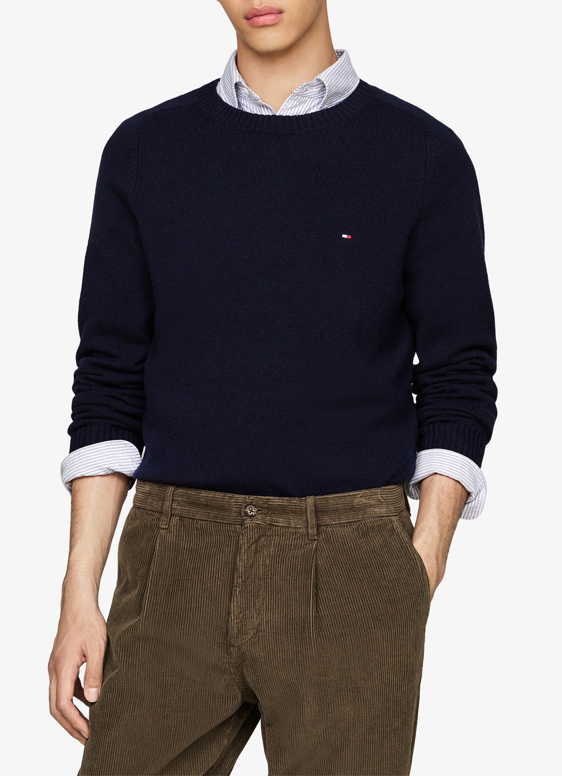 Tommy Hilfiger Fijngebreide pullover van lamswol - detail 4 donkerblauw