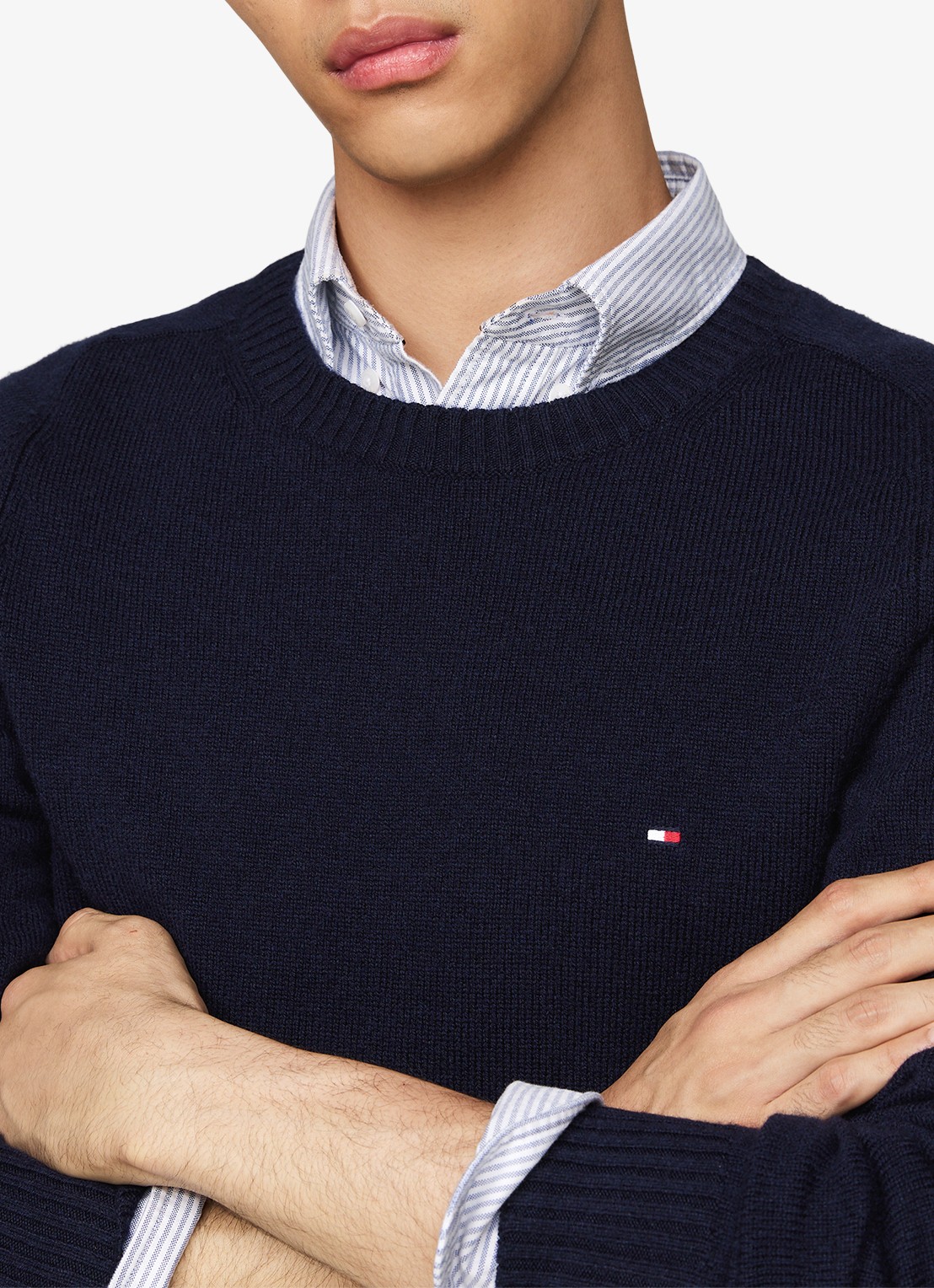 Tommy Hilfiger Fijngebreide pullover van lamswol - detail 5 donkerblauw