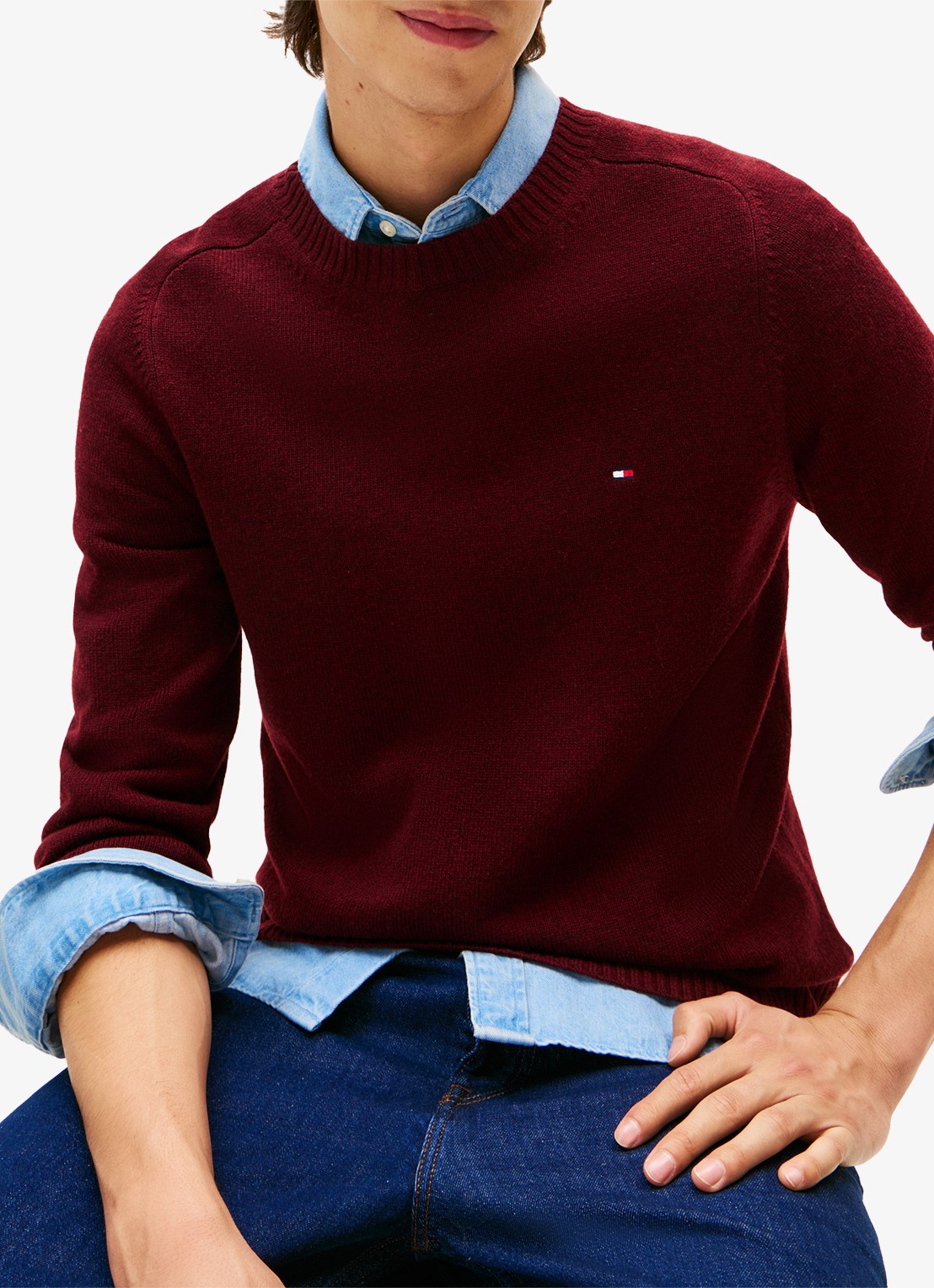 Tommy Hilfiger Fijngebreide pullover van lamswol - detail 2 bordeauxrood