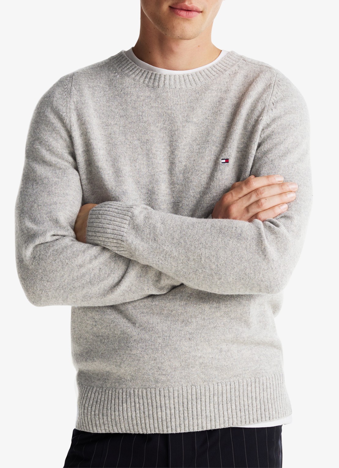 Tommy Hilfiger Fijngebreide pullover van lamswol - detail 4 lichtgrijs