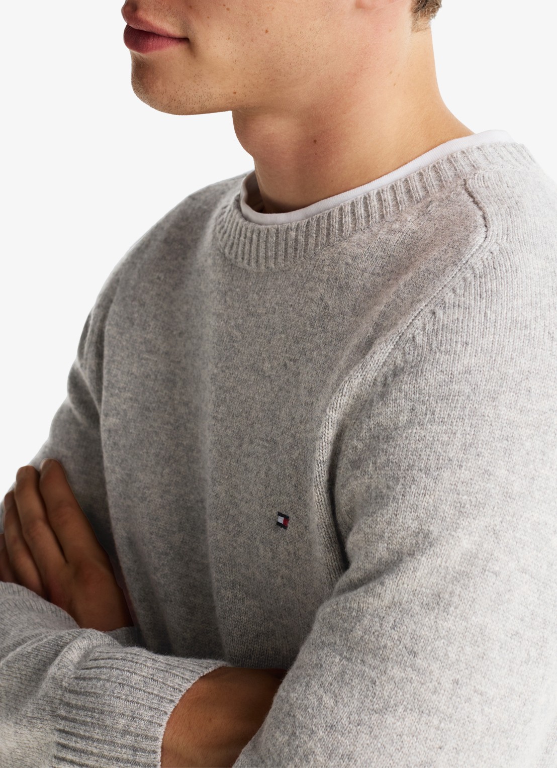 Tommy Hilfiger Fijngebreide pullover van lamswol - detail 5 lichtgrijs