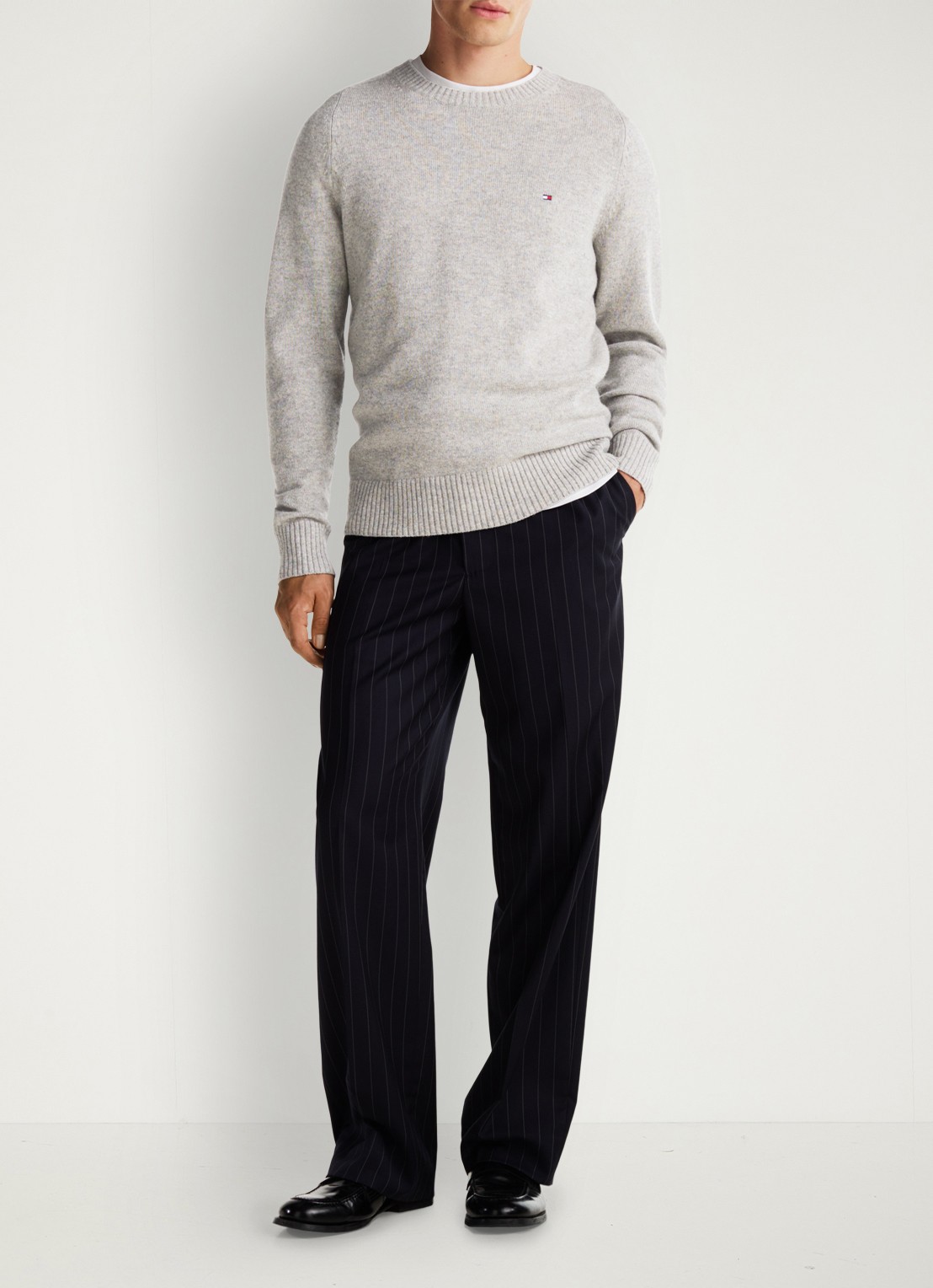 Tommy Hilfiger Fijngebreide pullover van lamswol - voorkant 3 lichtgrijs