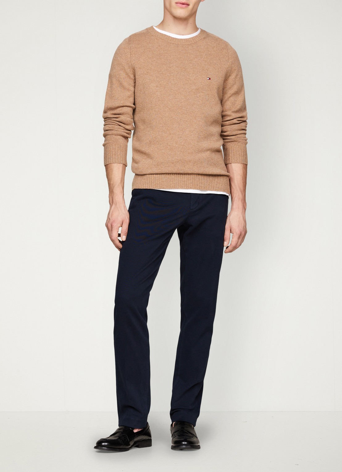 Tommy Hilfiger Fijngebreide pullover van lamswol - voorkant 2 camel