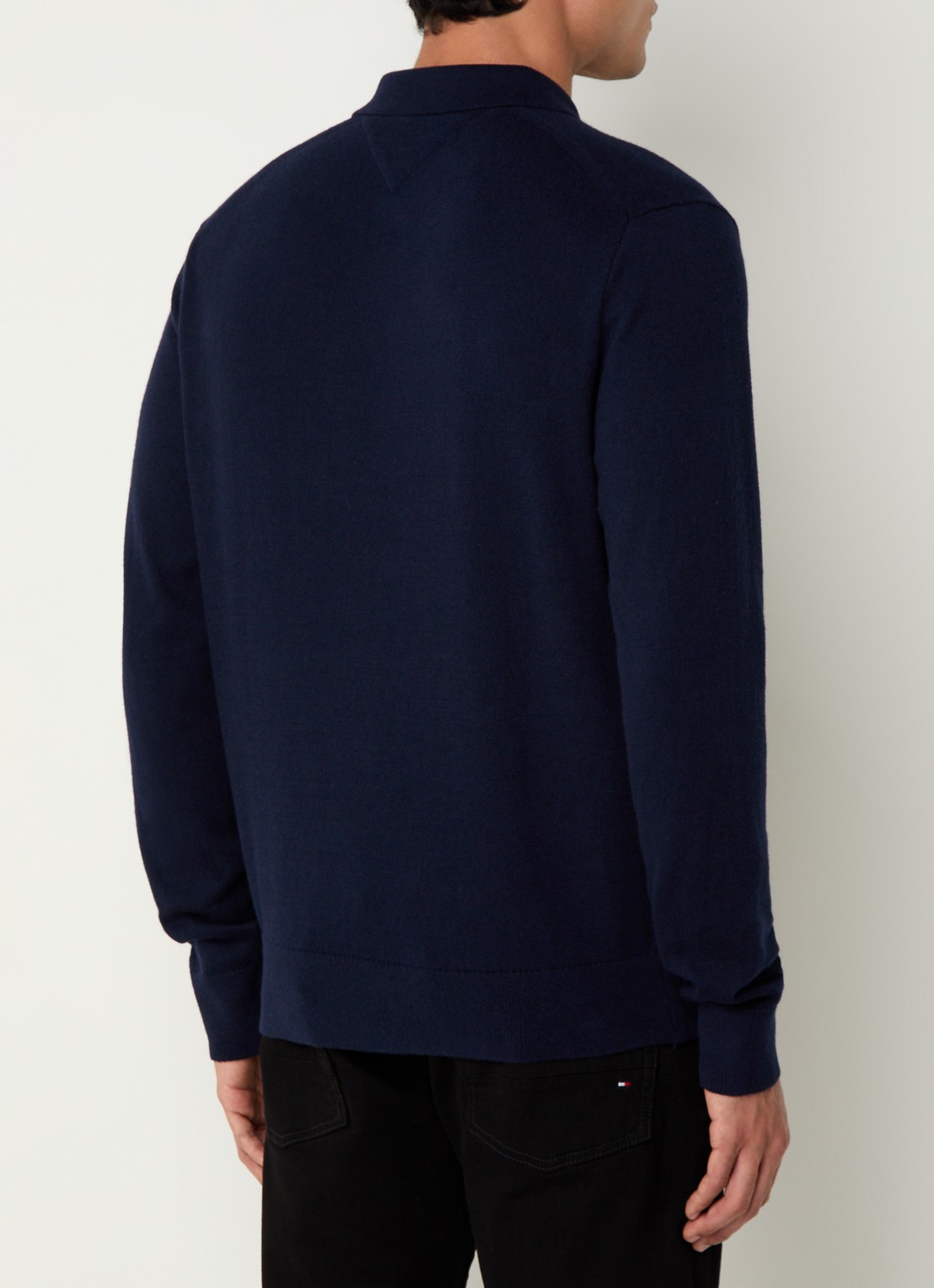 Tommy Hilfiger Fijngebreide regular fit polo in kasjmierblend met logo - achterkant 2 donkerblauw
