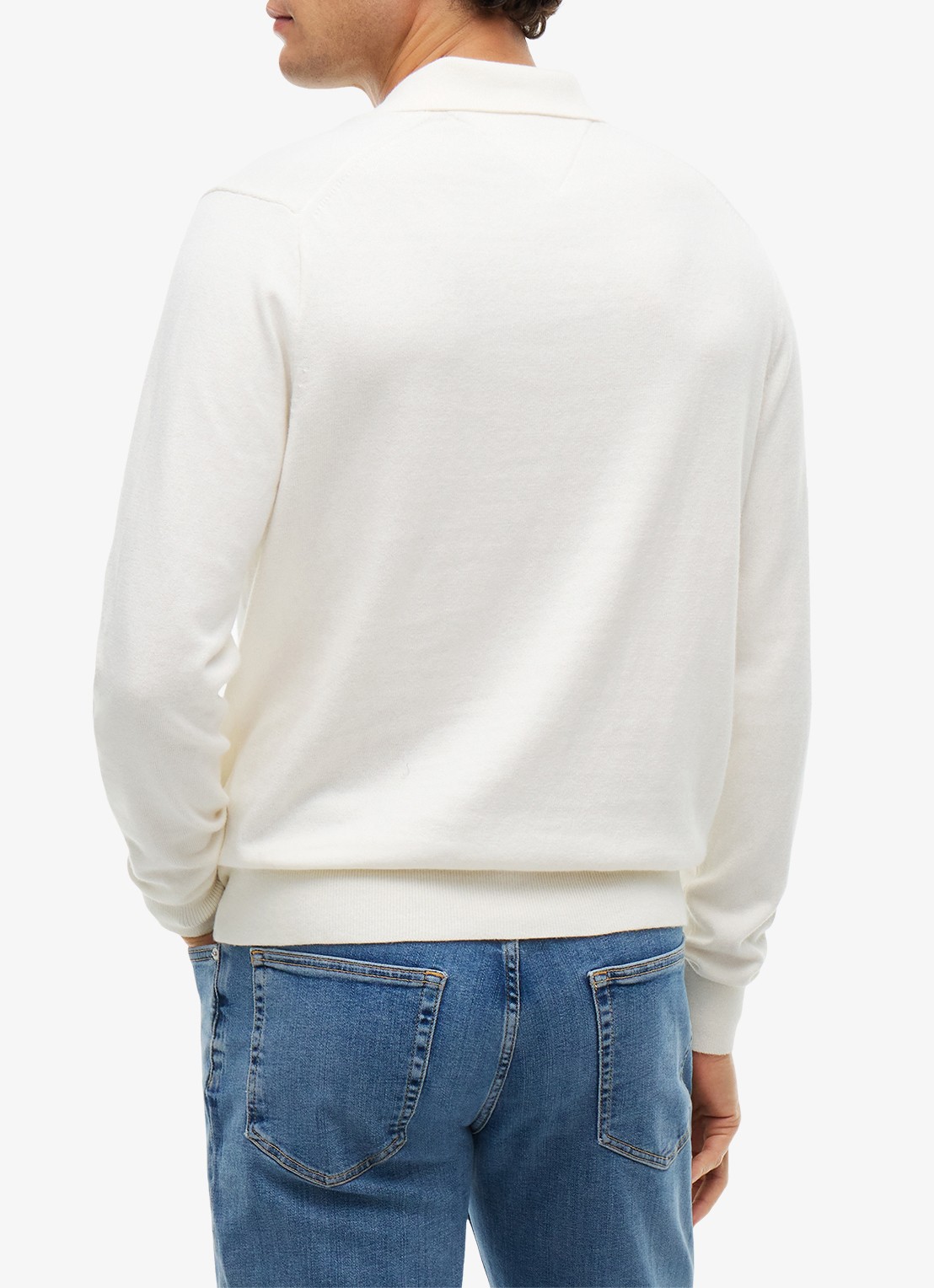 Tommy Hilfiger Fijngebreide regular fit polo in kasjmierblend met logo - achterkant ivory petal-z00