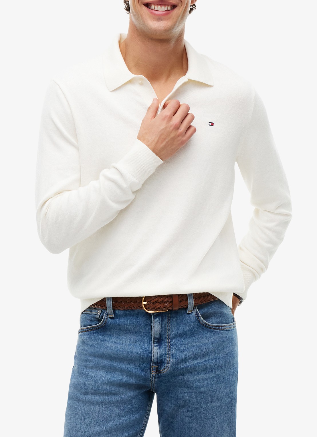 Tommy Hilfiger Fijngebreide regular fit polo in kasjmierblend met logo - detail 2 ivory petal-z00