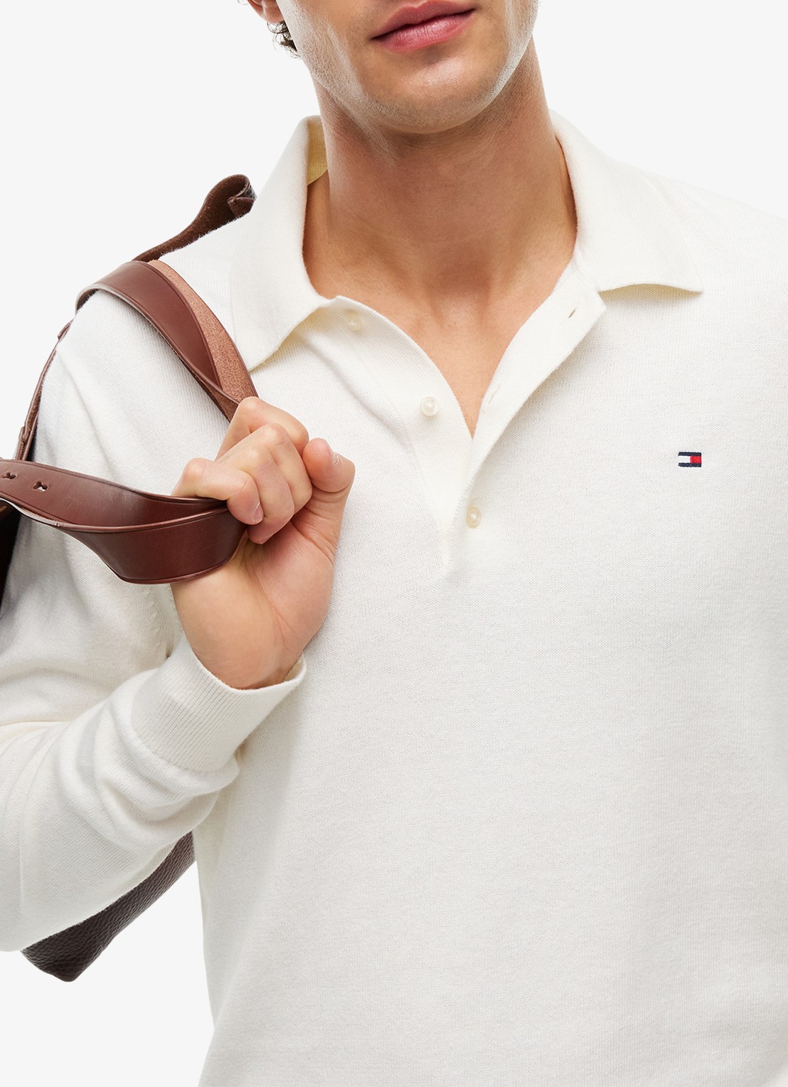 Tommy Hilfiger Fijngebreide regular fit polo in kasjmierblend met logo - detail 3 ivory petal-z00
