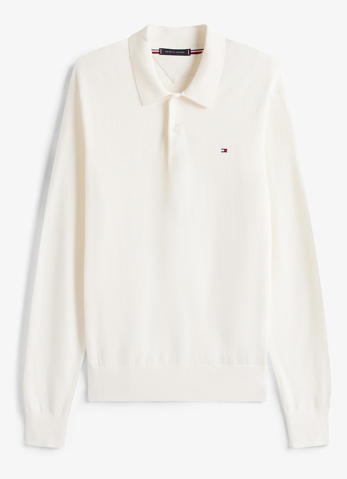 Tommy Hilfiger Fijngebreide regular fit polo in kasjmierblend met logo - voorkant 4 ivory petal-z00