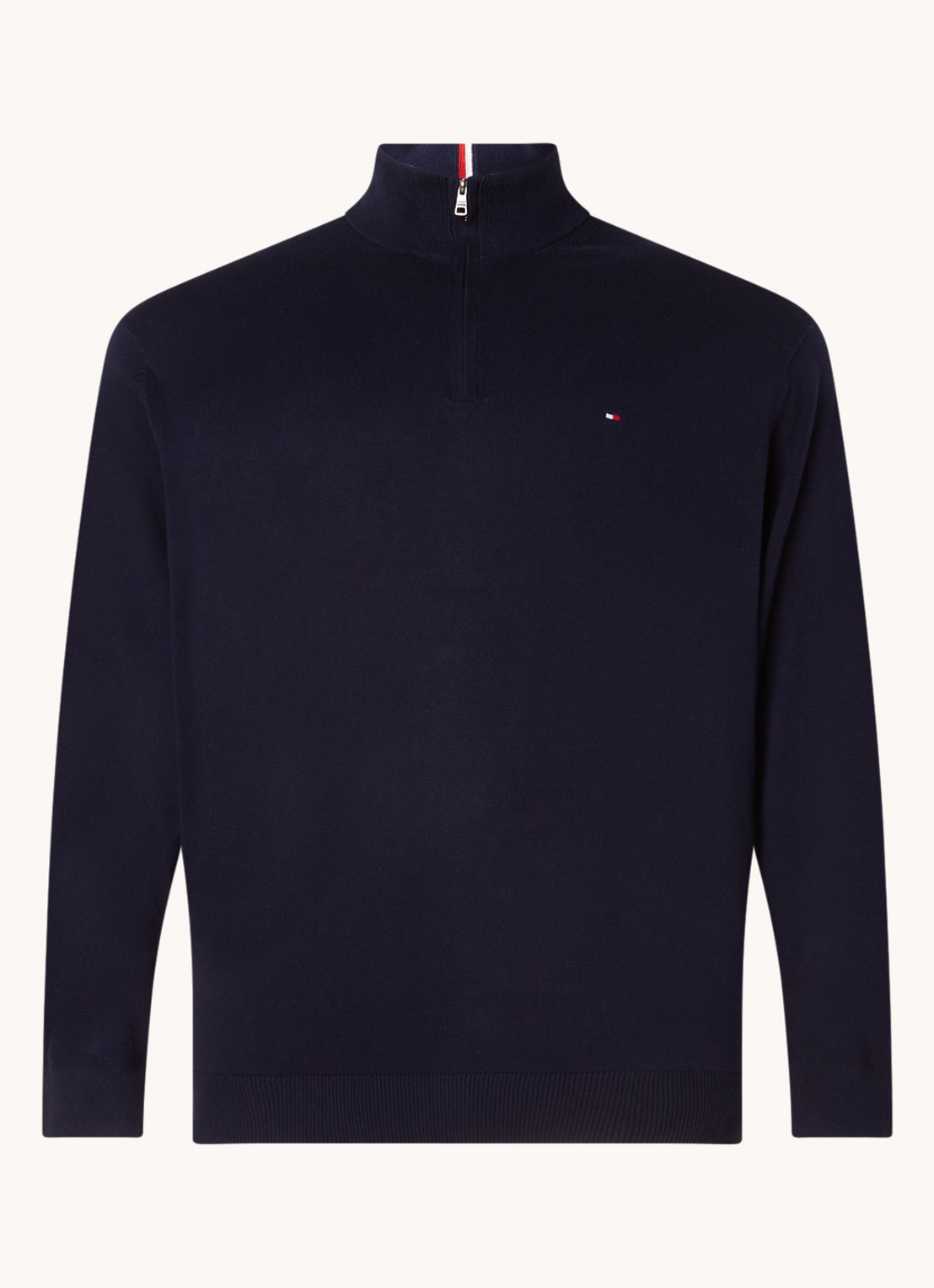 Tommy Hilfiger Fijngebreide sweater met halve rits in kasjmierblend - voorkant lichtblauw