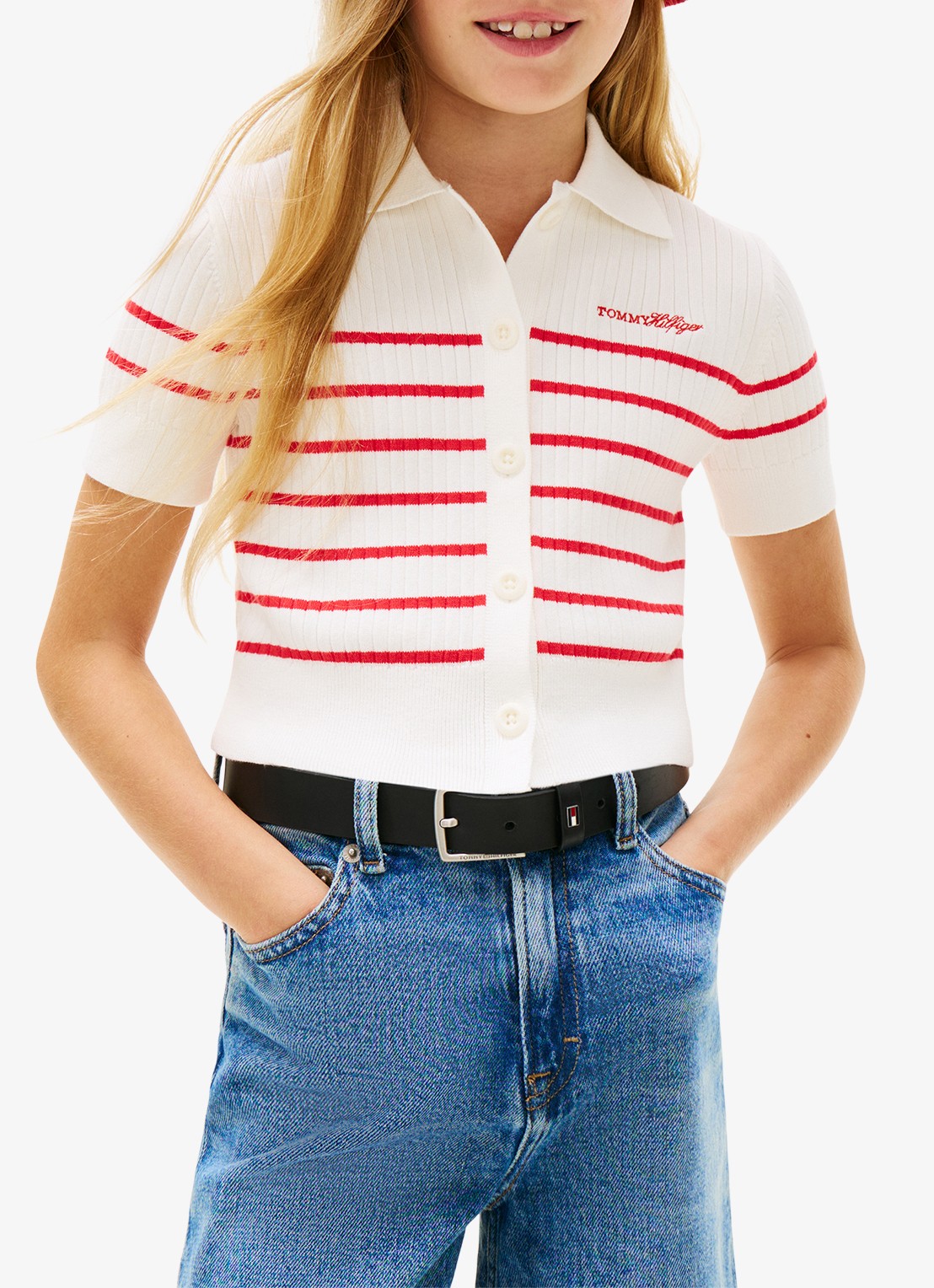 Tommy Hilfiger Fijngebreide top met streepprint - detail 3 wit