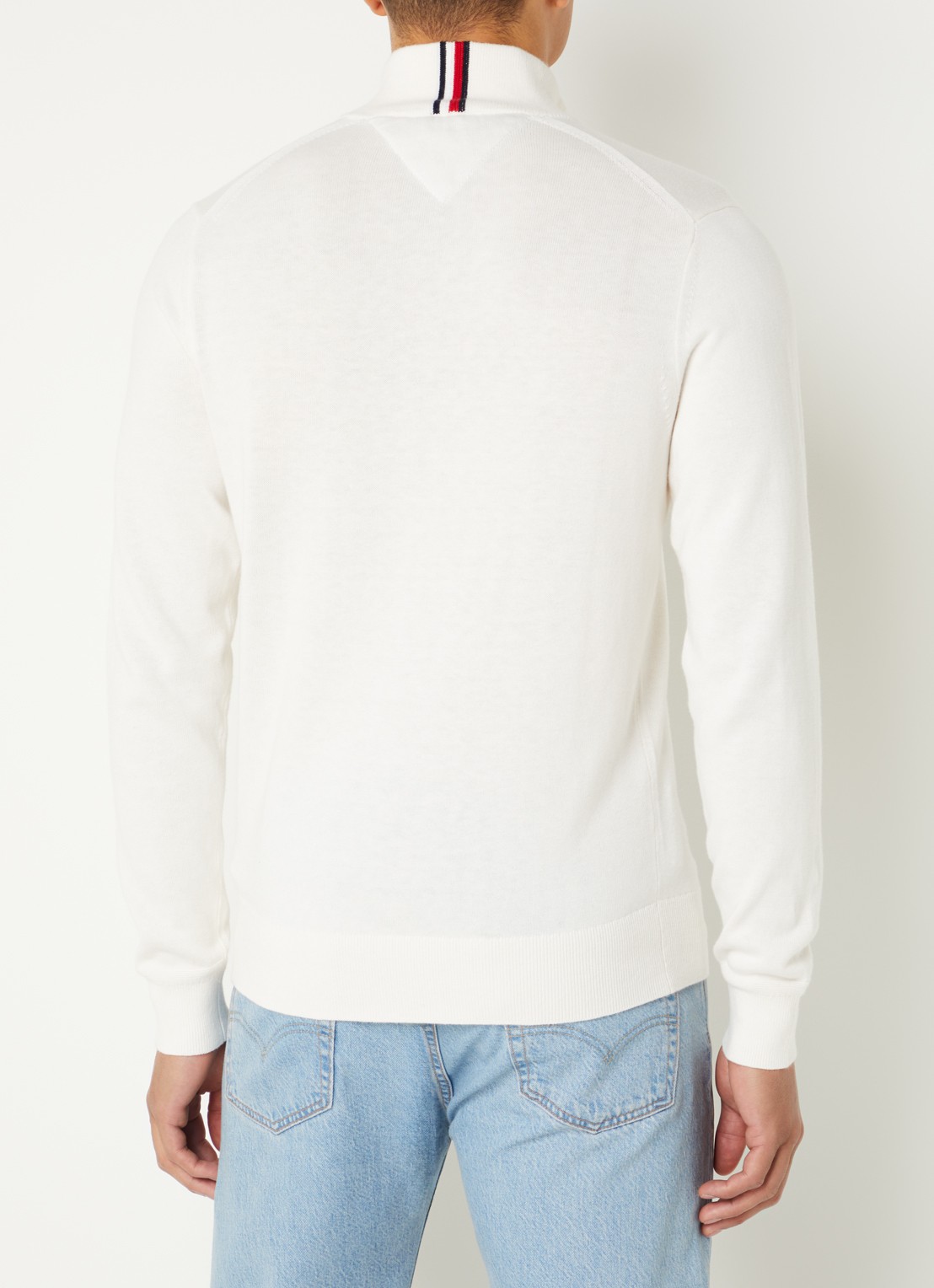 Tommy Hilfiger Fijngebreide trui in kasjmierblend met logoborduring - achterkant 3 gebroken wit