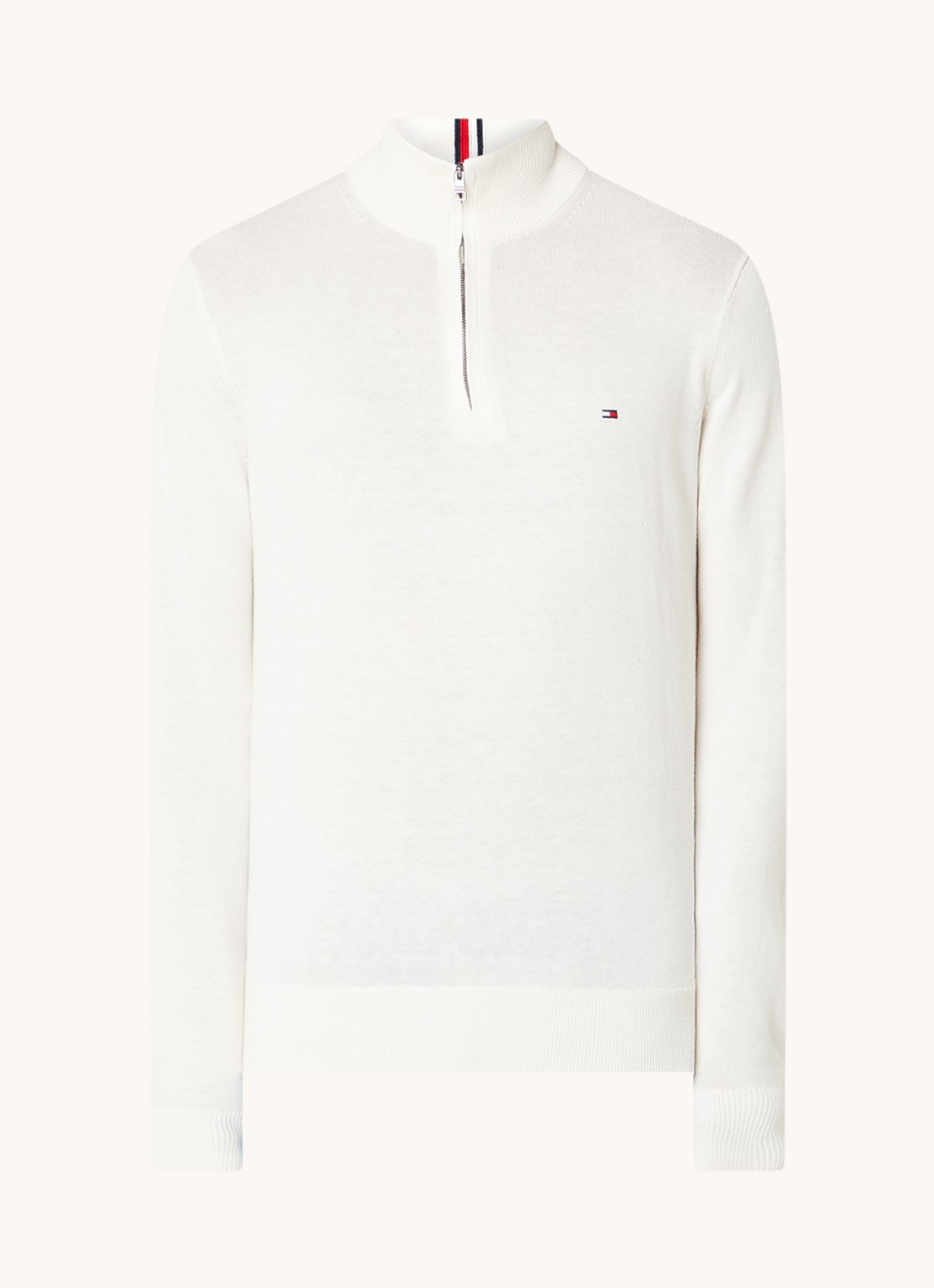 Tommy Hilfiger Fijngebreide trui in kasjmierblend met logoborduring - voorkant 5 gebroken wit