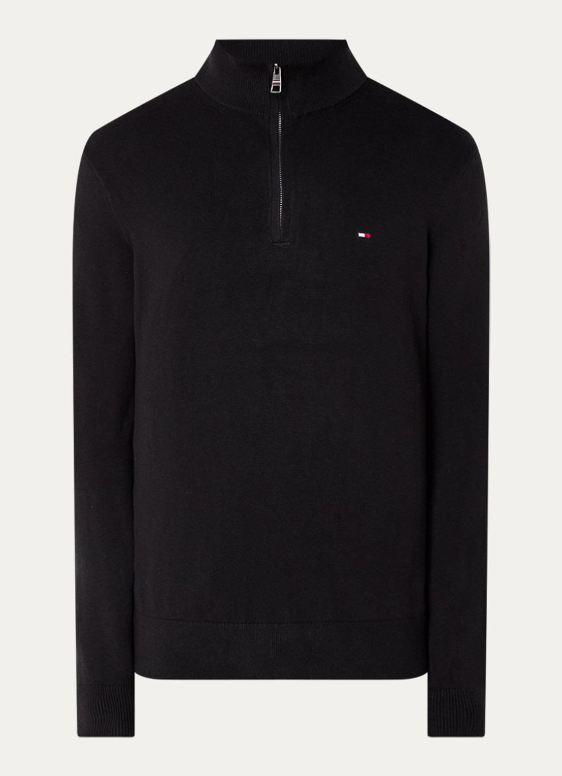 Tommy Hilfiger Fijngebreide trui in kasjmierblend met logoborduring - voorkant 3 zwart