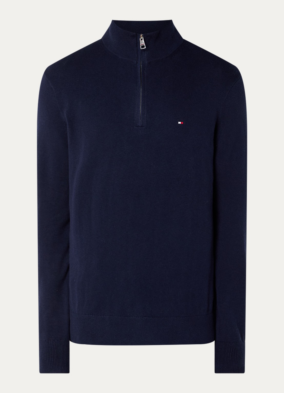 Tommy Hilfiger Fijngebreide trui in kasjmierblend met logoborduring - voorkant 2 donkerblauw