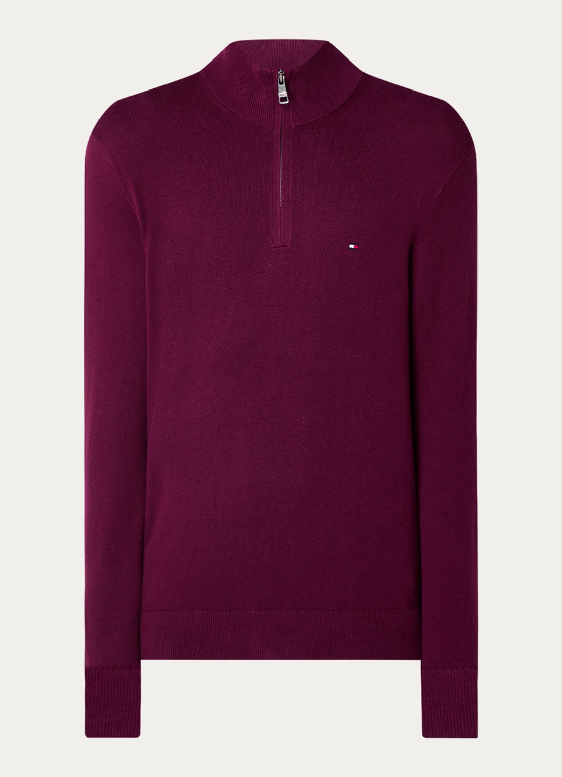 Tommy Hilfiger Fijngebreide trui in kasjmierblend met logoborduring - voorkant 3 donkerrood