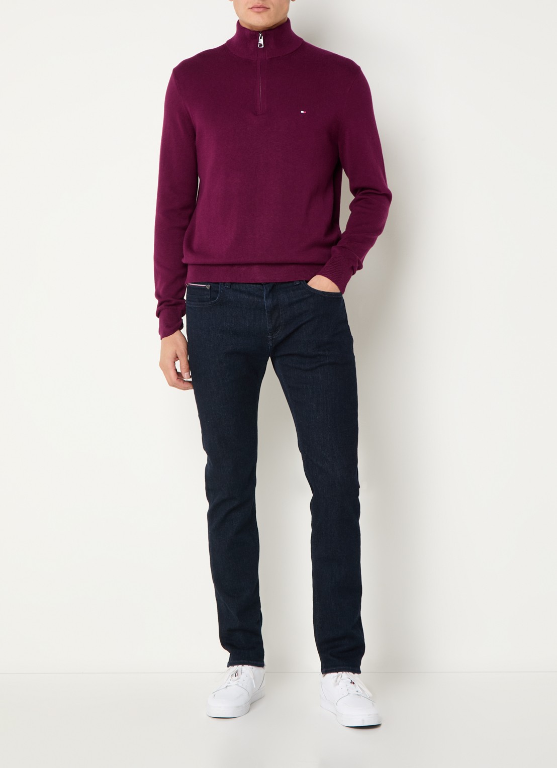 Tommy Hilfiger Fijngebreide trui in kasjmierblend met logoborduring - voorkant 4 donkerrood