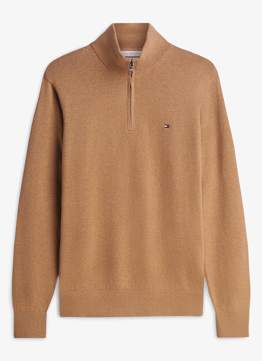 Tommy Hilfiger Fijngebreide trui in kasjmierblend met logoborduring - voorkant camel
