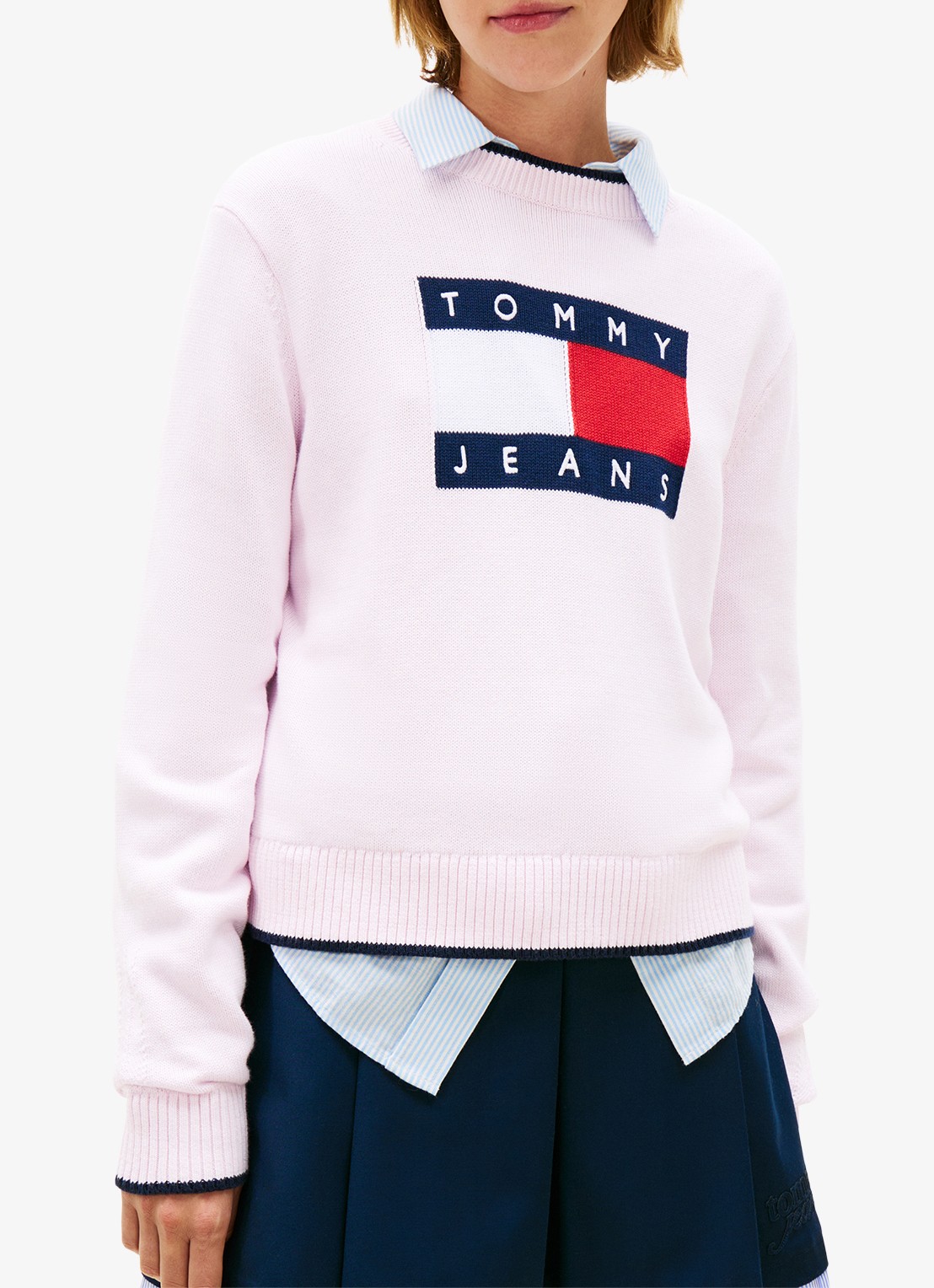 Tommy Hilfiger Fijngebreide trui met ingebreid logo - detail lichtroze