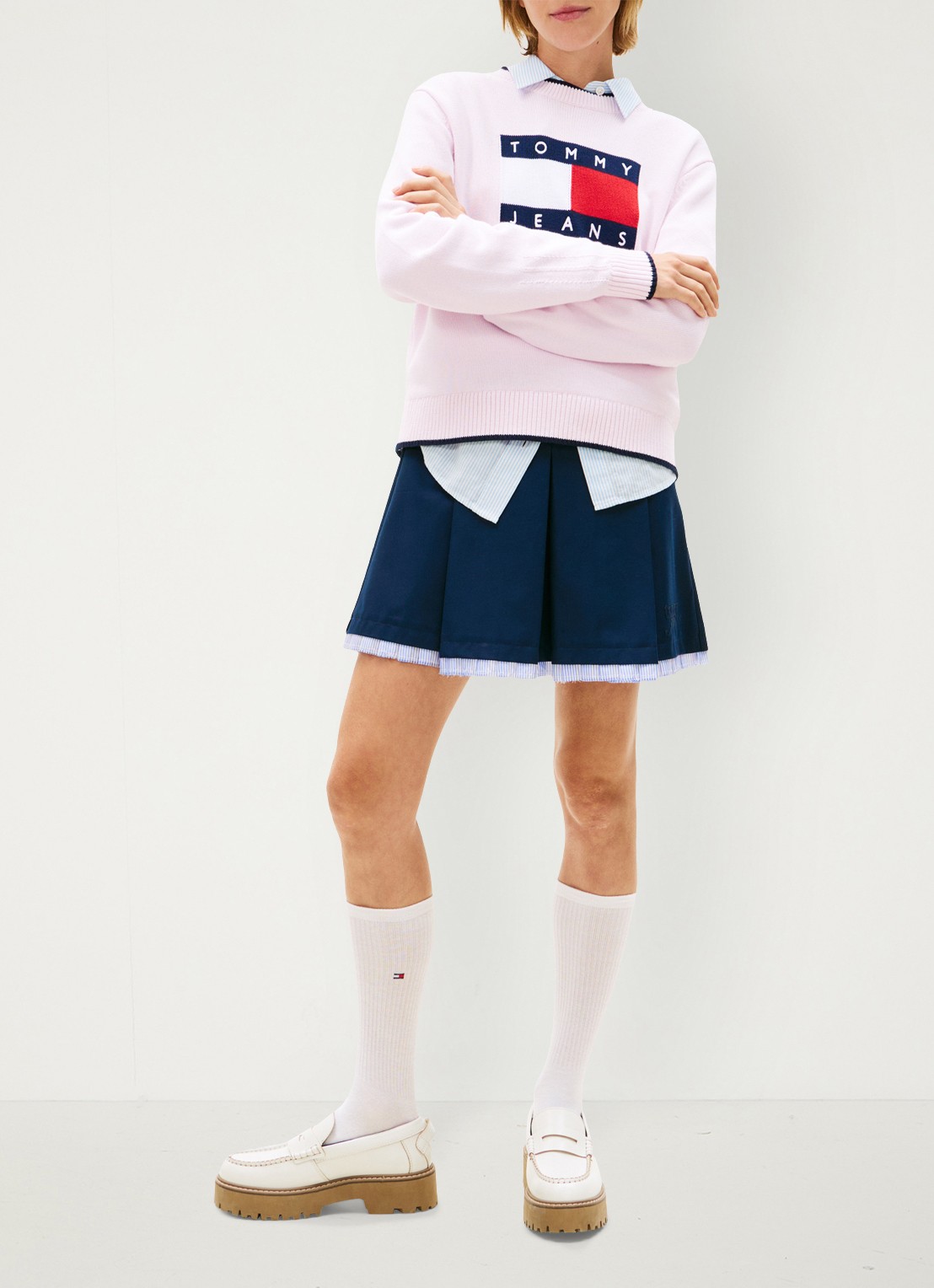 Tommy Hilfiger Fijngebreide trui met ingebreid logo - voorkant 5 lichtroze