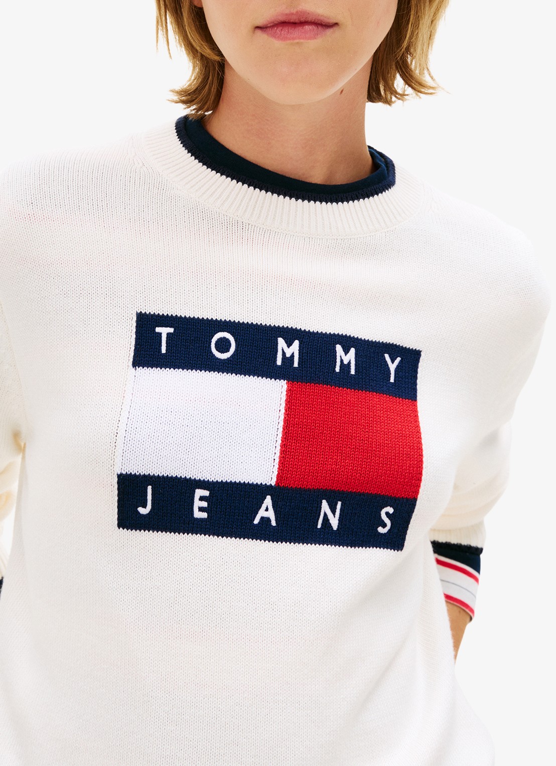 Tommy Hilfiger Fijngebreide trui met ingebreid logo - detail 3 wit
