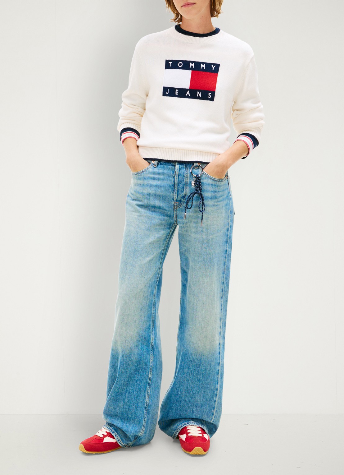Tommy Hilfiger Fijngebreide trui met ingebreid logo - voorkant 5 wit