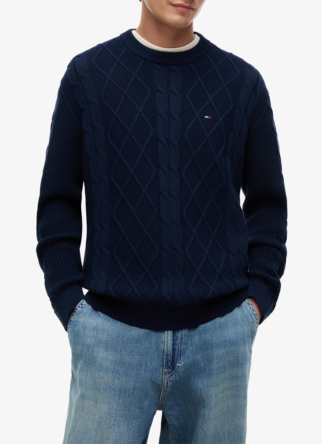Tommy Hilfiger Fijngebreide trui met logo - detail 3 donkerblauw