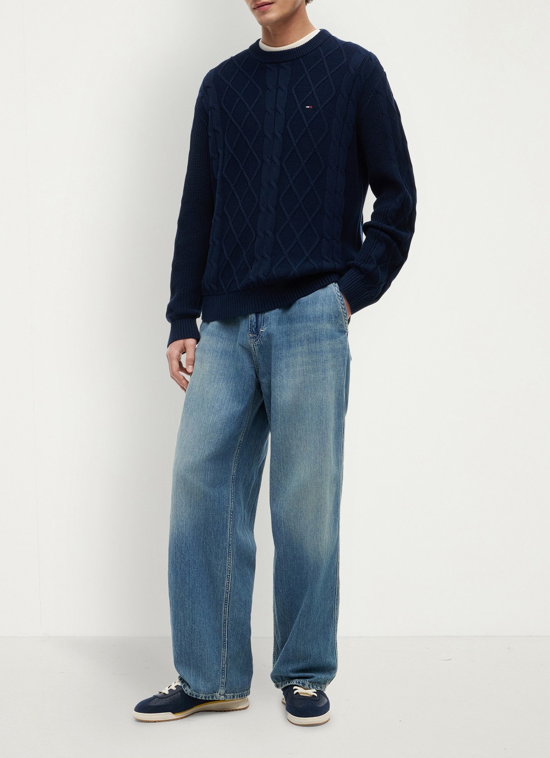 Tommy Hilfiger Fijngebreide trui met logo - voorkant 2 donkerblauw