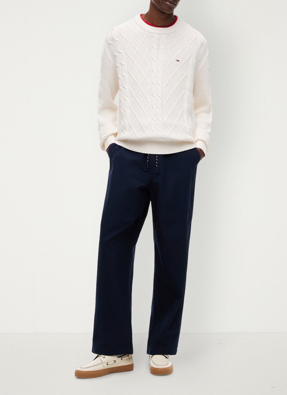 Tommy Hilfiger Fijngebreide trui met logo - voorkant 2 wit