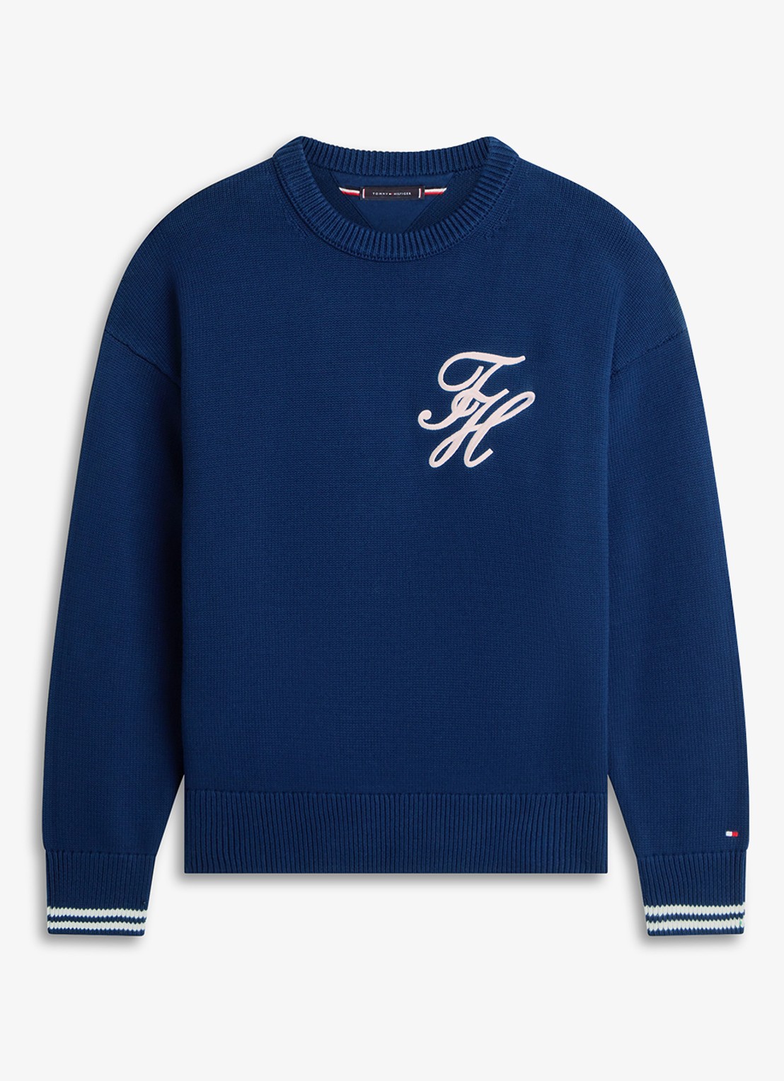 Tommy Hilfiger Fijngebreide trui met logo - voorkant 4 donkerblauw