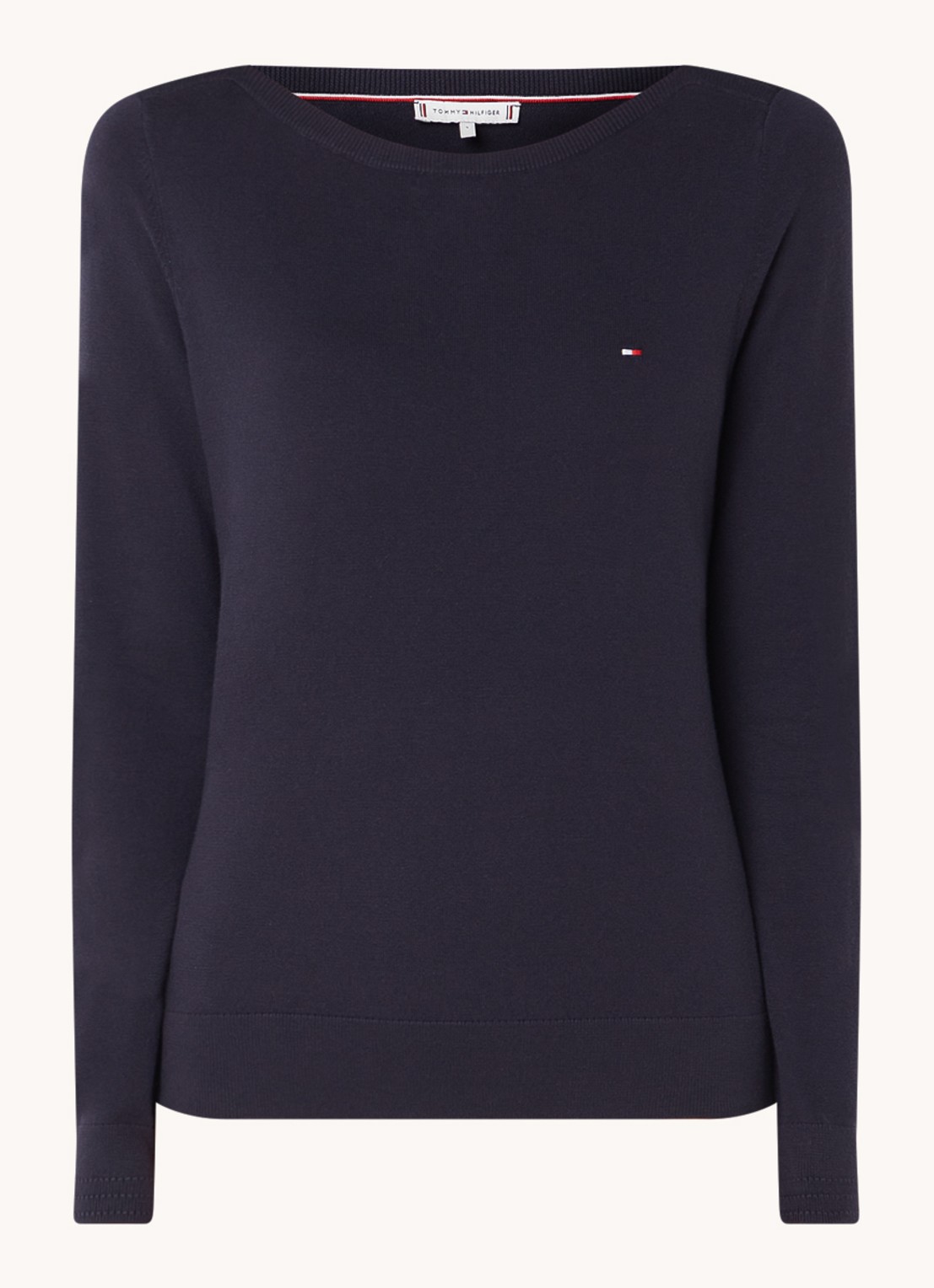Tommy Hilfiger Fijngebreide trui met logoborduring - voorkant 3 donkerblauw