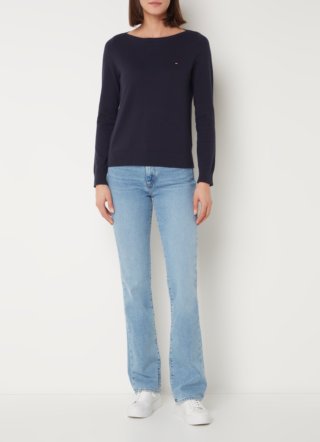 Tommy Hilfiger Fijngebreide trui met logoborduring - voorkant 4 donkerblauw