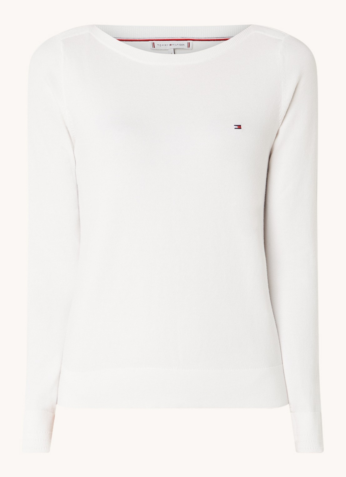 Tommy Hilfiger Fijngebreide trui met logoborduring - voorkant 2 gebroken wit