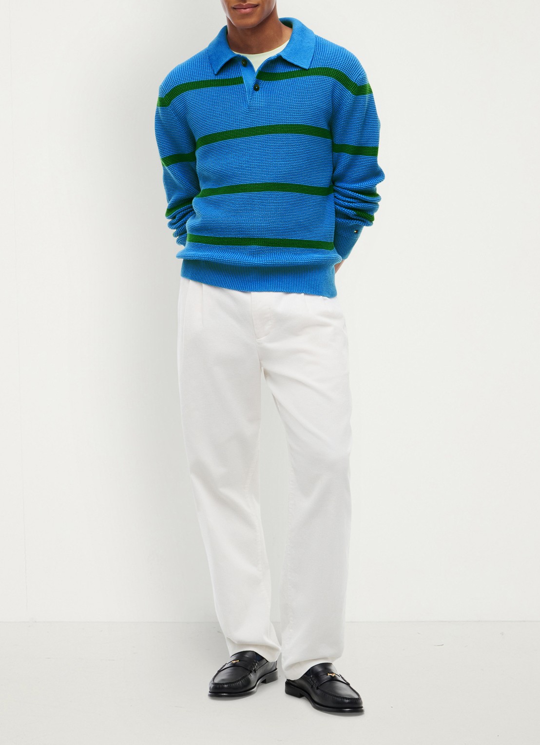 Tommy Hilfiger Fijngebreide trui met streepprint - voorkant 2 blauw