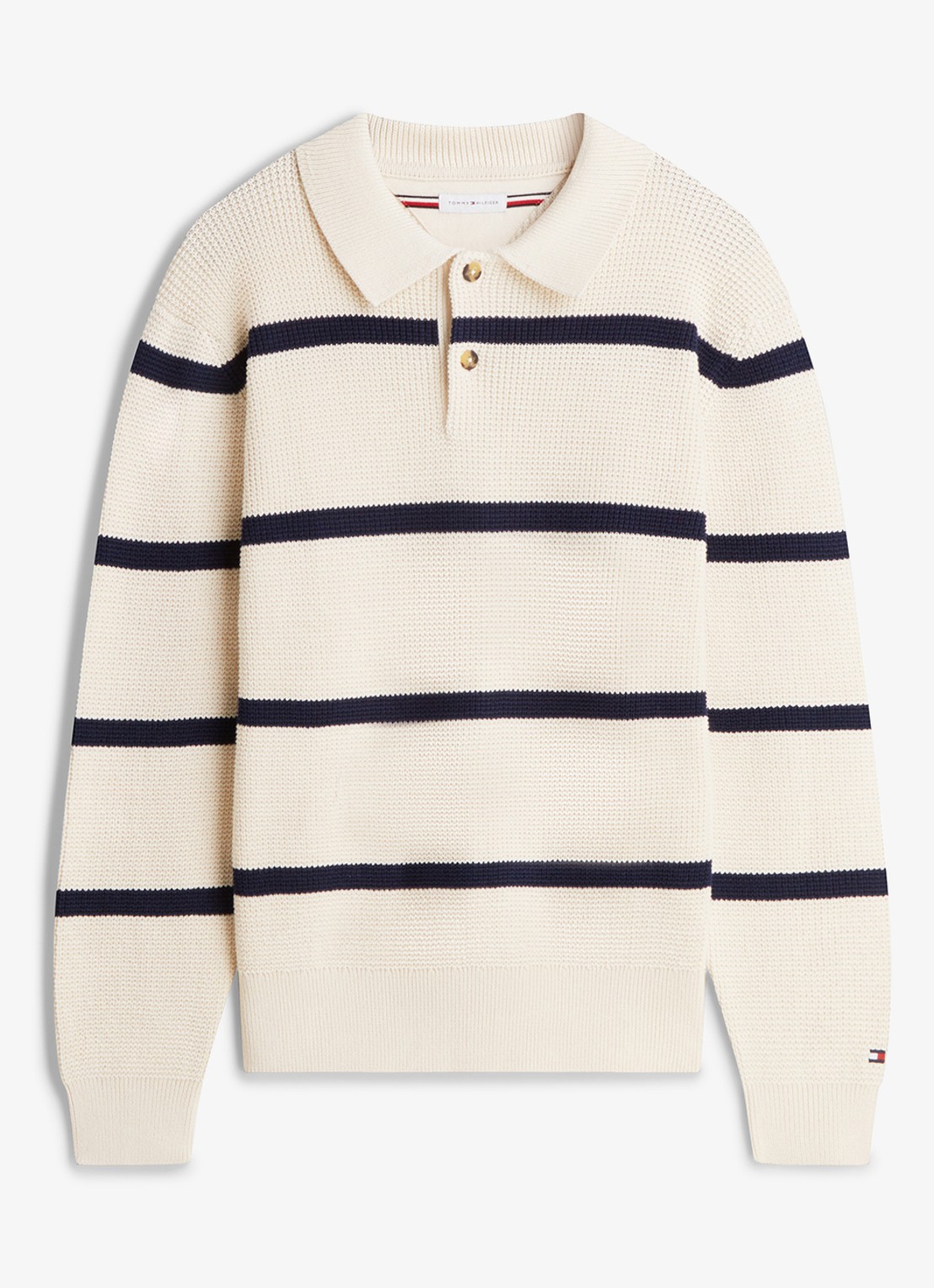 Tommy Hilfiger Fijngebreide trui met streepprint - voorkant 3 donkerblauw