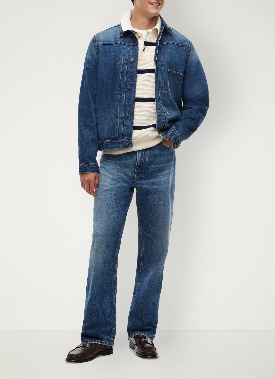 Tommy Hilfiger Fijngebreide trui met streepprint - voorkant 4 donkerblauw