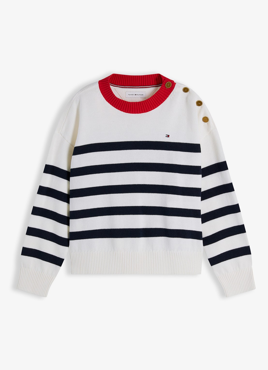 Tommy Hilfiger Fijngebreide trui met streepprint - voorkant ivoor
