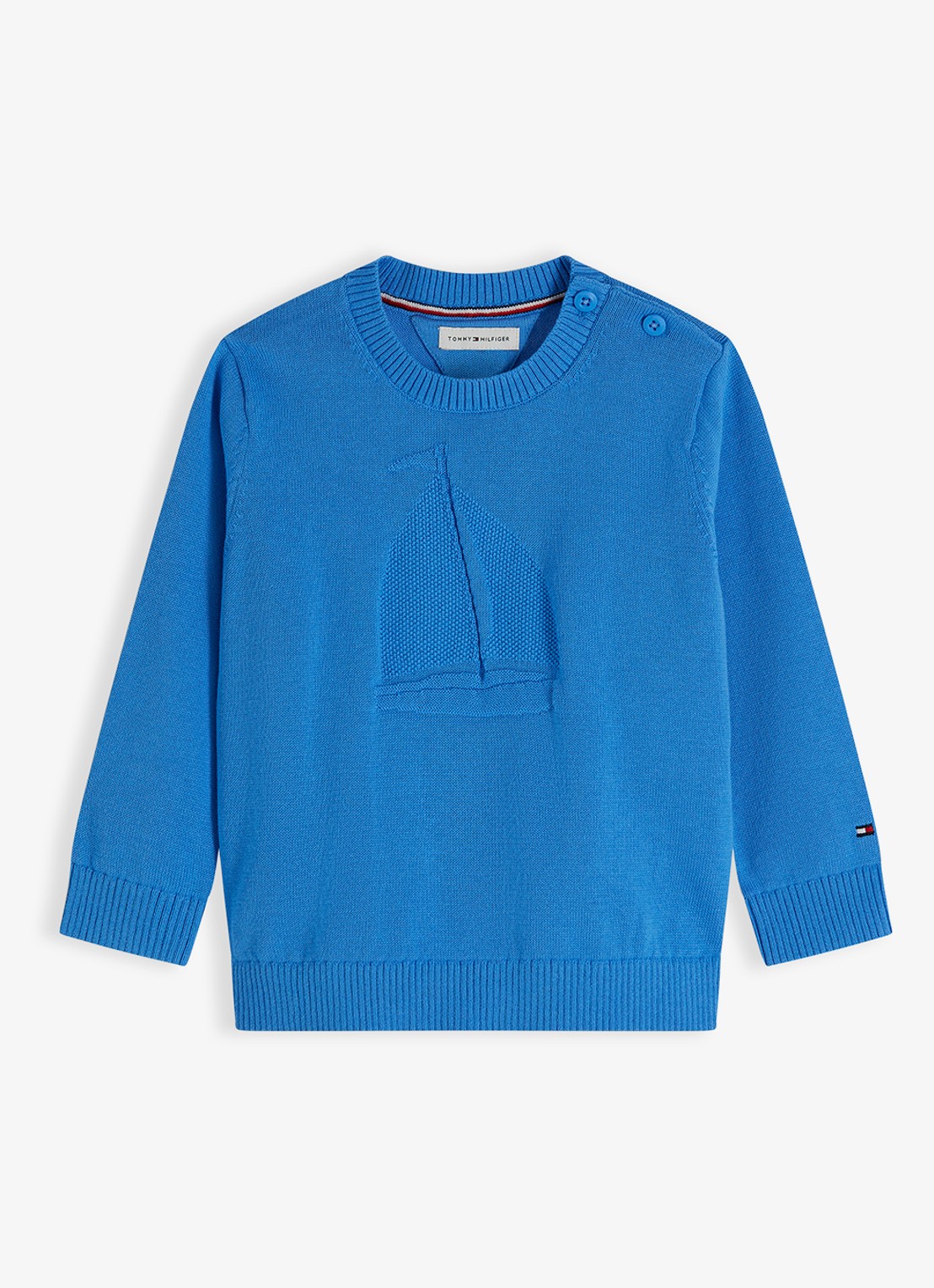 Tommy Hilfiger Fijngebreide trui met structuur - voorkant blauw